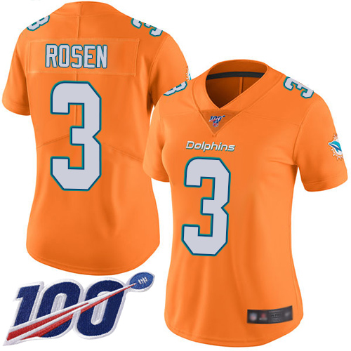 Nike Miami Dolphins 3 Josh Rosen Orange Women Stitched NFL Limited Rush 100th Season Jersey
